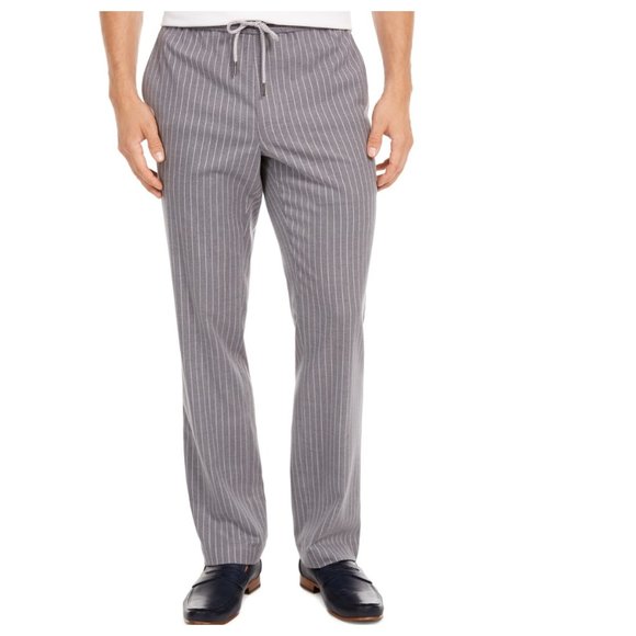 Tasso Elba Mens Stretch Lounge Pants Drawstring Pinstripe Gray S - Picture 1 of 8